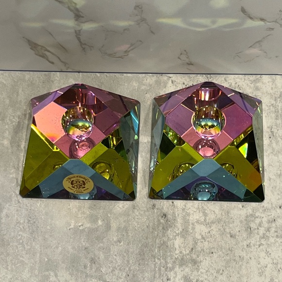 House of Goebel vintage W Germany lead crystal iridescent candle holders - Picture 5 of 16